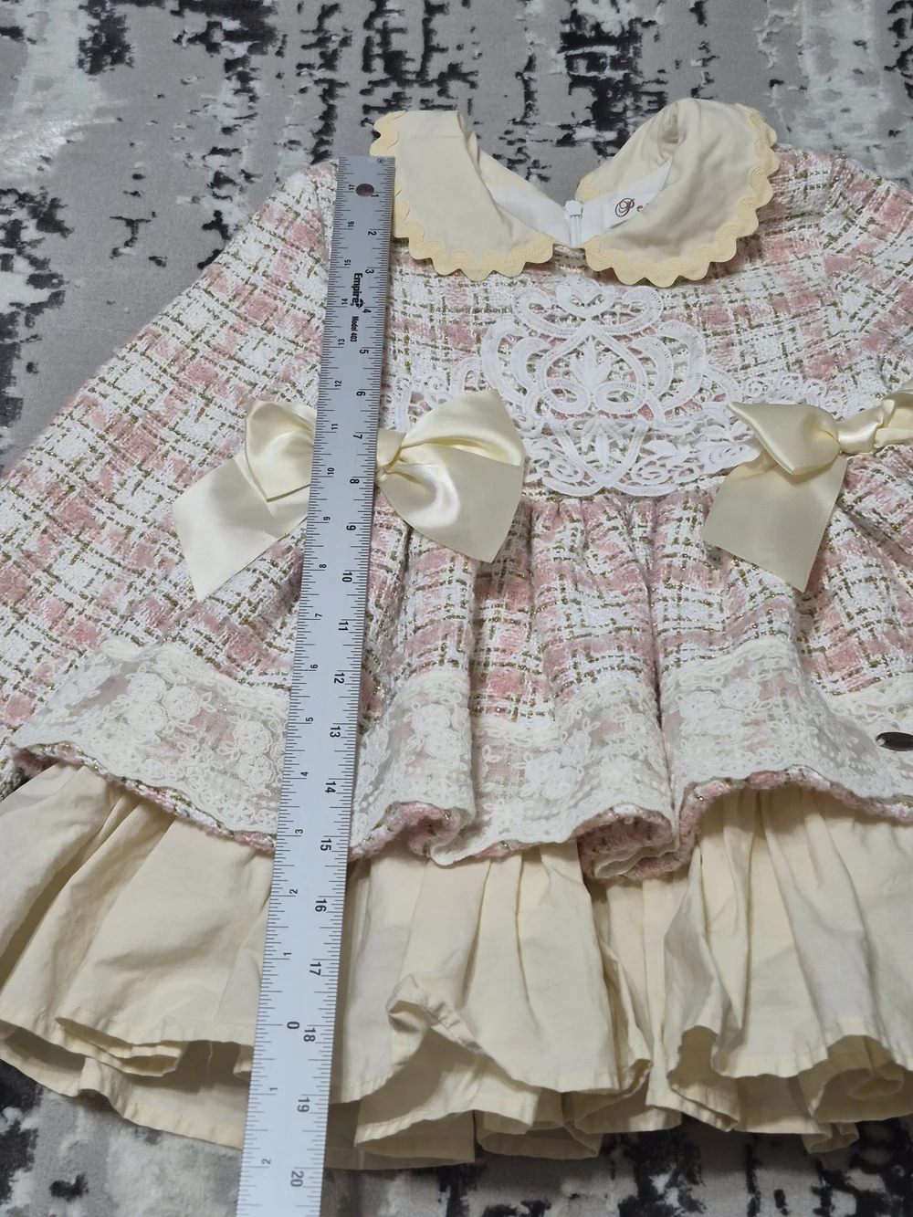Pettigirl Autumn  Party pink plaid tweed ruffle dressscalloped Peter Pan collar